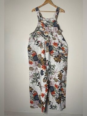 Himosyber cotton blend off white tropical overalls jumpsuit